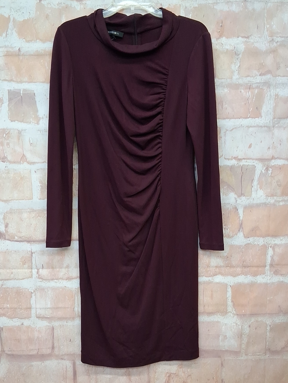 Lafayette 148 New York Maroon Long-Sleeve Ruched Sheath Dress